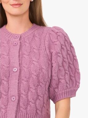 Halogen Pink Cable Knit Short Sleeve Cardigan